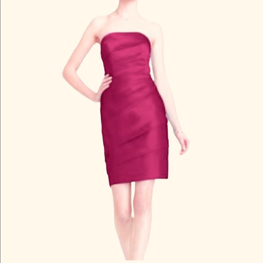 David’s Bridal Pink Short Satin Pleated Dress